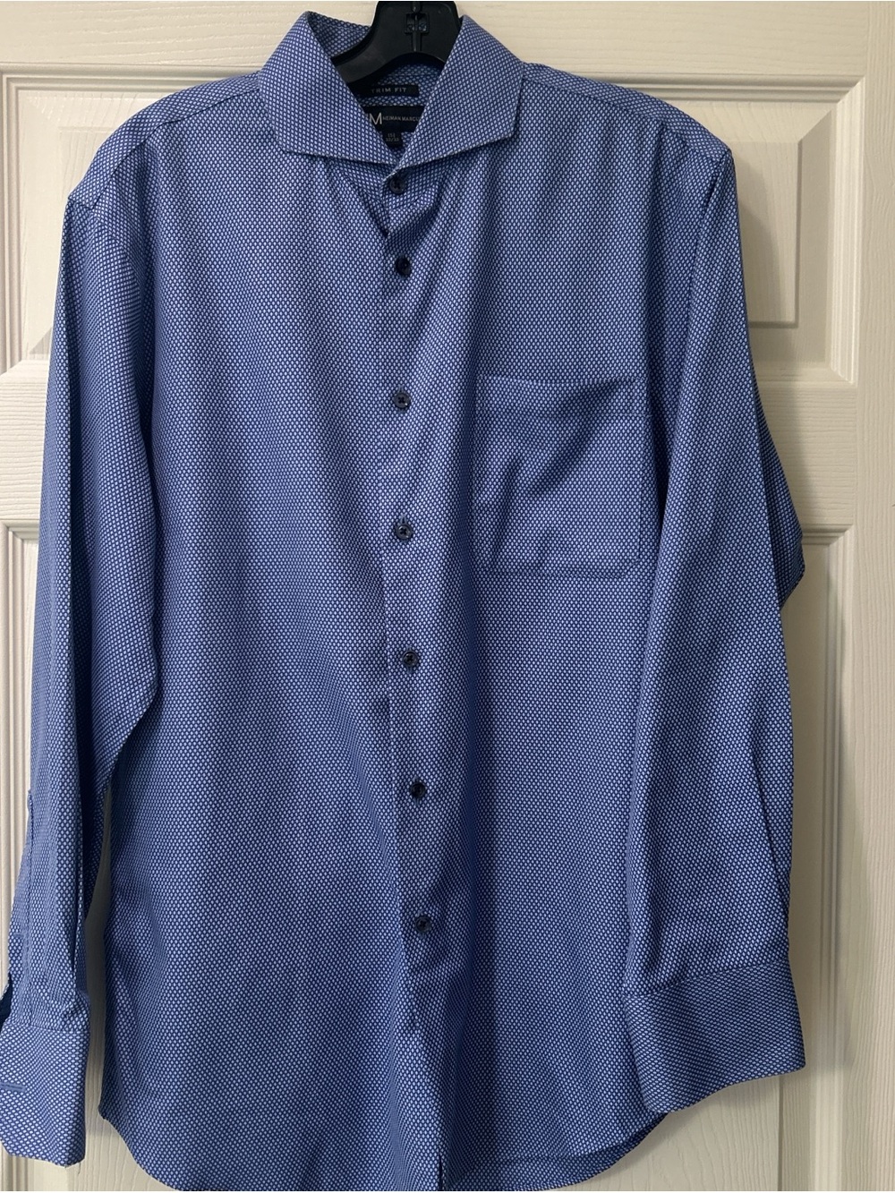 Blue Geo-Print Long Sleeve Men's Dress Shirt